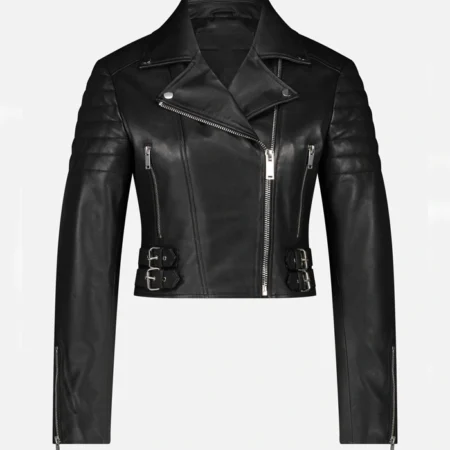 Andrea Women Biker Style Black Leather Jacket Main webp
