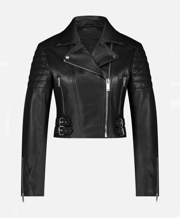 Andrea Women Biker Style Black Leather Jacket Main webp