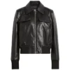 Anna Womens Leather Bomber Jacket Front webp