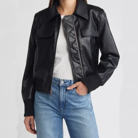 Anna Womens Leather Bomber Jacket Main webp