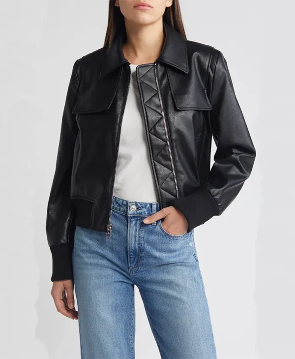 Anna Womens Leather Bomber Jacket Main webp