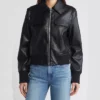 Anna Womens Leather Bomber Jacket Zipper webp