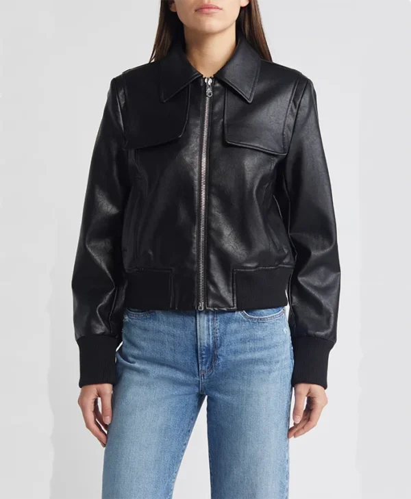 Anna Womens Leather Bomber Jacket Zipper webp