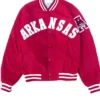Arkansas Razorbacks 1980s Red Satin Varsity Jacket webp