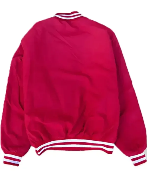 Arkansas Razorbacks 1980s Red Satin Varsity Jacket Back webp