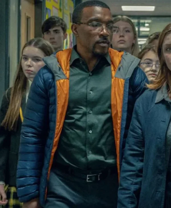 Ashley Walters Adolescence S01 Blue Puffer Jacket webp