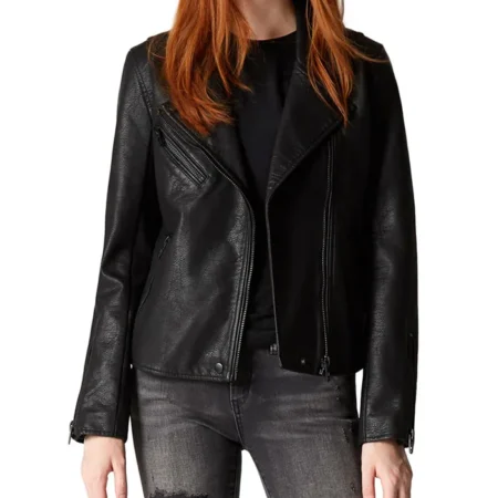 Asymmetrical Black Leather Jacket Womens Main webp
