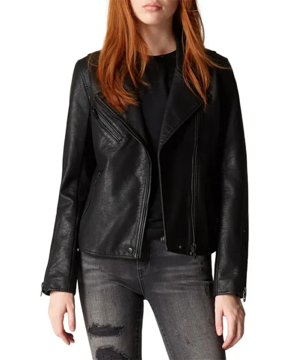 Asymmetrical Black Leather Jacket Womens Main webp