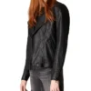 Asymmetrical Black Leather Jacket Womens Side webp