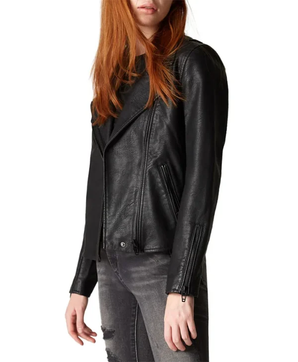 Asymmetrical Black Leather Jacket Womens Side webp