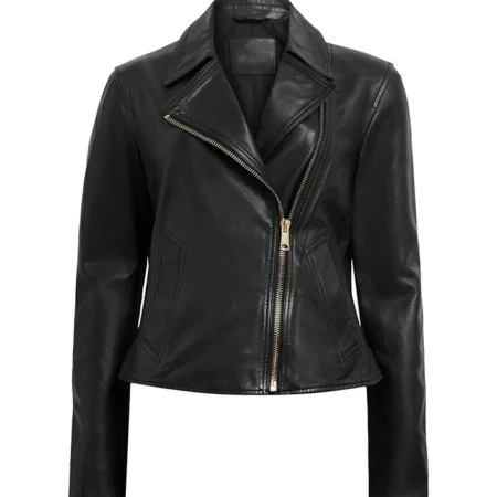 Asymmetrical Causal Womens Black Moto Jacket Front webp