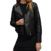 Asymmetrical Causal Womens Black Moto Jacket Main webp