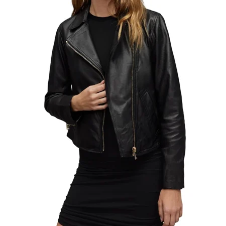 Asymmetrical Causal Womens Black Moto Jacket Main webp