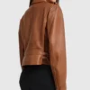 Asymmetrical Ladies Brown Leather Biker Jacket Back webp
