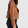 Asymmetrical Ladies Brown Leather Biker Jacket Side webp