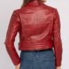 Asymmetrical Womens Red Leather Biker Jacket Back webp