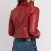 Asymmetrical Womens Red Leather Biker Jacket Backside webp