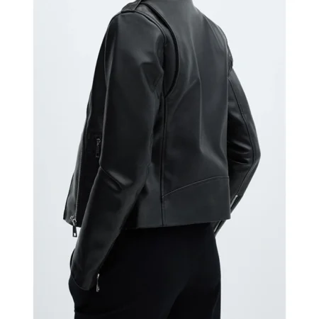 Ava Womens Black Leather Jacket Back webp