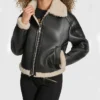 B3 Black Aviator Shearling Coat Womens Main webp