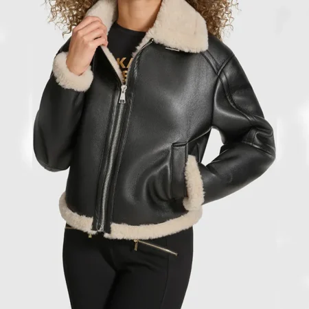 B3 Black Aviator Shearling Coat Womens Main webp