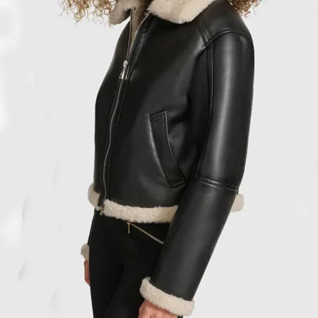 B3 Black Aviator Shearling Coat Womens Zipper webp