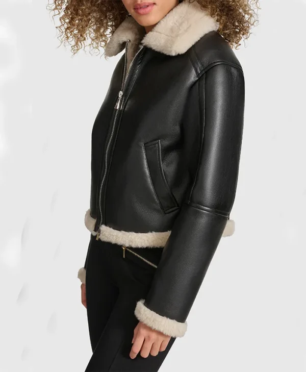 B3 Black Aviator Shearling Coat Womens Zipper webp