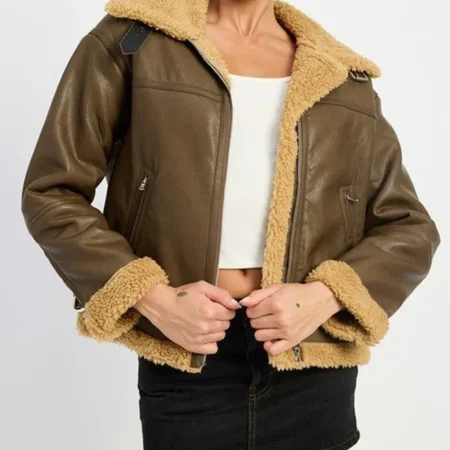 B3 Brown Shearling Flight Pilot Jacket Womens Main webp