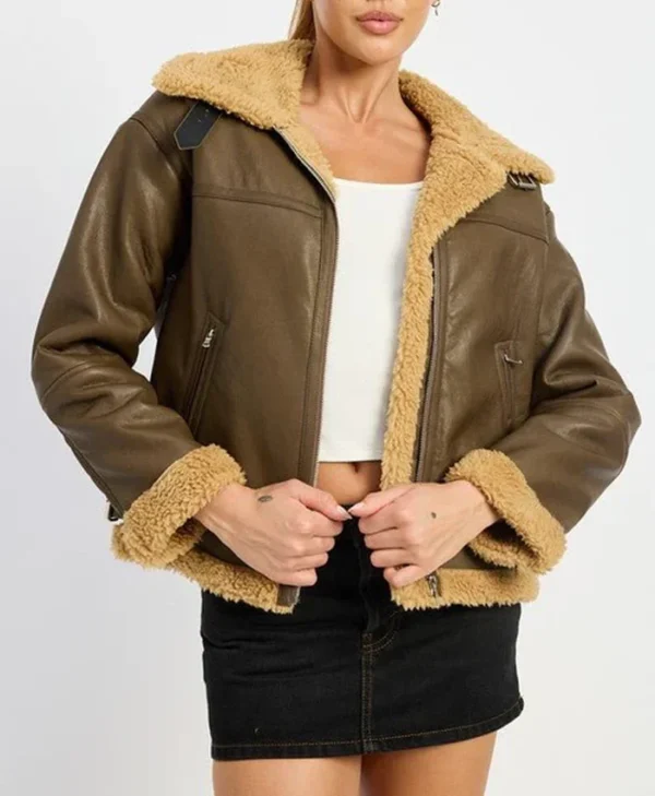 B3 Brown Shearling Flight Pilot Jacket Womens Main webp