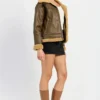 B3 Brown Shearling Flight Pilot Jacket Womens Pockets webp
