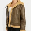 B3 Brown Shearling Flight Pilot Jacket Womens Sleeves webp