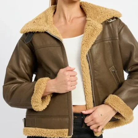 B3 Brown Shearling Flight Pilot Jacket Womens Zipper webp