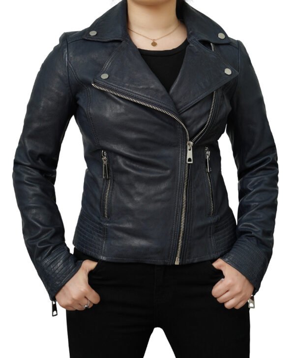 Bari Womens Vintage Black Biker Jacket jpg