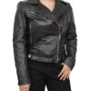 Belted Style Black Genuine Leather Motorcycle Jacket jpg