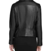 Biker Collar Womens Black Leather Jacket Back webp