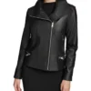 Biker Collar Womens Black Leather Jacket Main webp