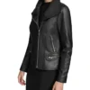 Biker Collar Womens Black Leather Jacket Side webp