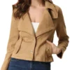 Biker Ladies Tan Suede Jacket Collar webp