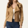 Biker Ladies Tan Suede Jacket Main webp