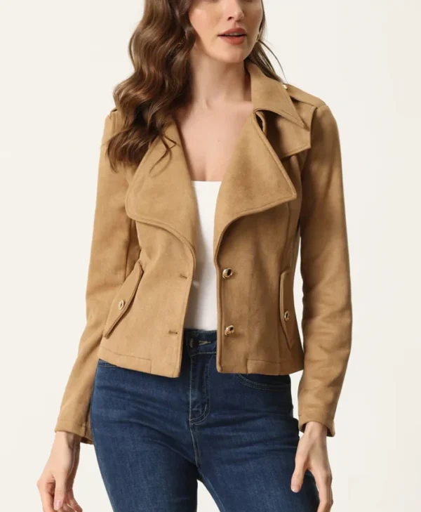 Biker Ladies Tan Suede Jacket Main webp