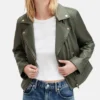 Biker Womens Olive Green Jacket Collar webp