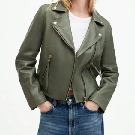 Biker Womens Olive Green Jacket Main webp