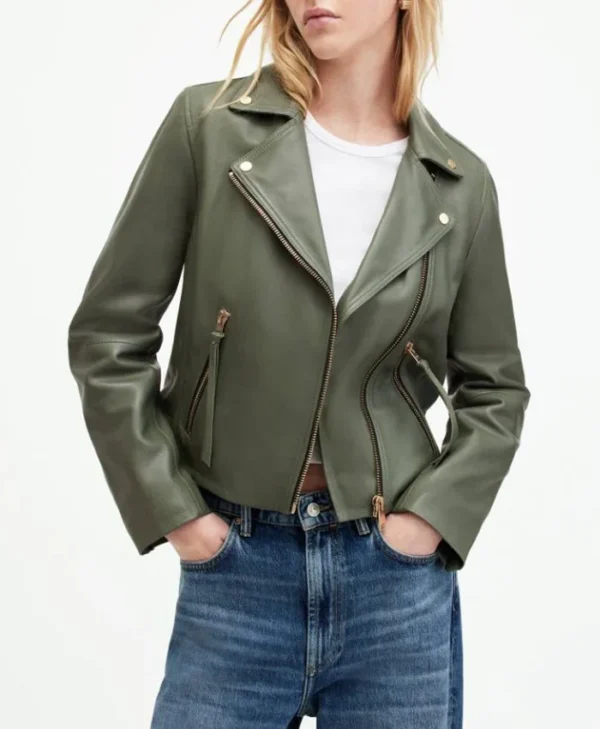 Biker Womens Olive Green Jacket Main webp