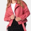 Biker Womens Pink Leather Jacket webp