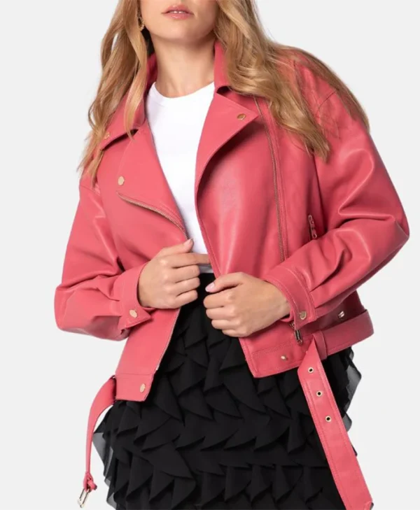 Biker Womens Pink Leather Jacket webp