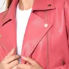 Biker Womens Pink Leather Jacket Collar webp