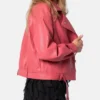 Biker Womens Pink Leather Jacket Cuffs Side webp