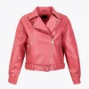 Biker Womens Pink Leather Jacket Sleeves webp