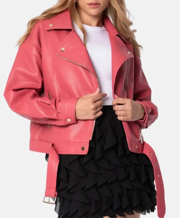 Biker Womens Pink Leather Jacket Style webp