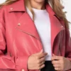 Biker Womens Pink Leather Jacket Zipper webp