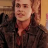 Billy Stranger Things Brown Leather Bomber Jacket closeup webp